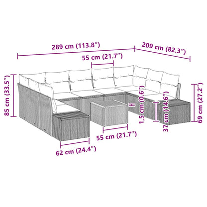 Set Divano da Giardino con cuscino 10 pcs Nero polyrattan | homemem39
