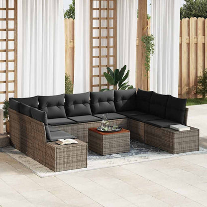 Set Divano da Giardino con cuscino 10 pcs Grigio polyrattan | homemem39