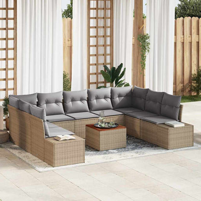 Set Divano da Giardino con cuscino 10 pcs Beige polyrattan | homemem39