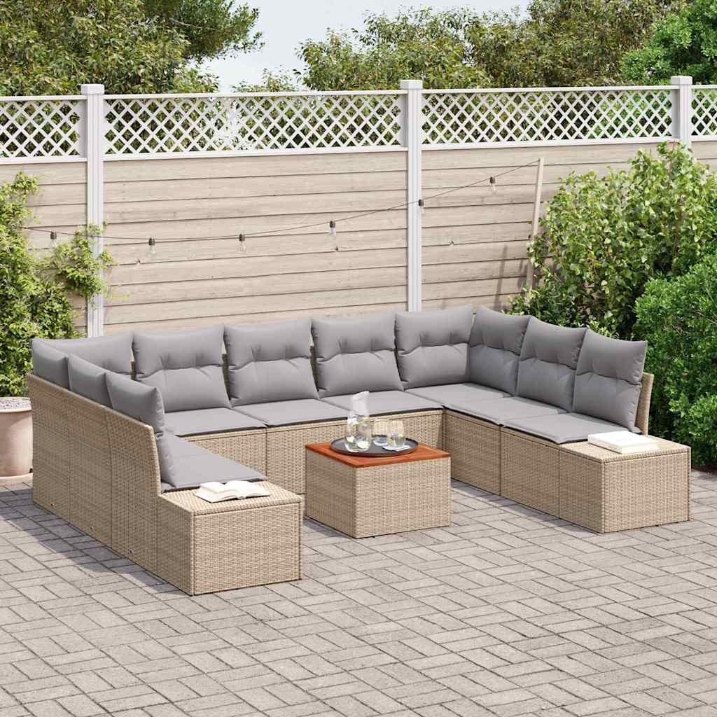 Set Divano da Giardino con cuscino 10 pcs Beige polyrattan | homemem39