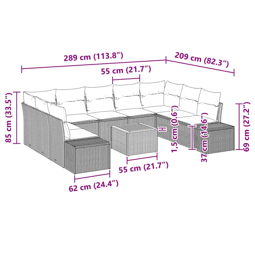 Set Divano da Giardino con cuscino 10 pcs Beige polyrattan | homemem39