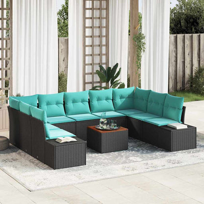 Set Divano da Giardino 10 pz Nero polyrattan