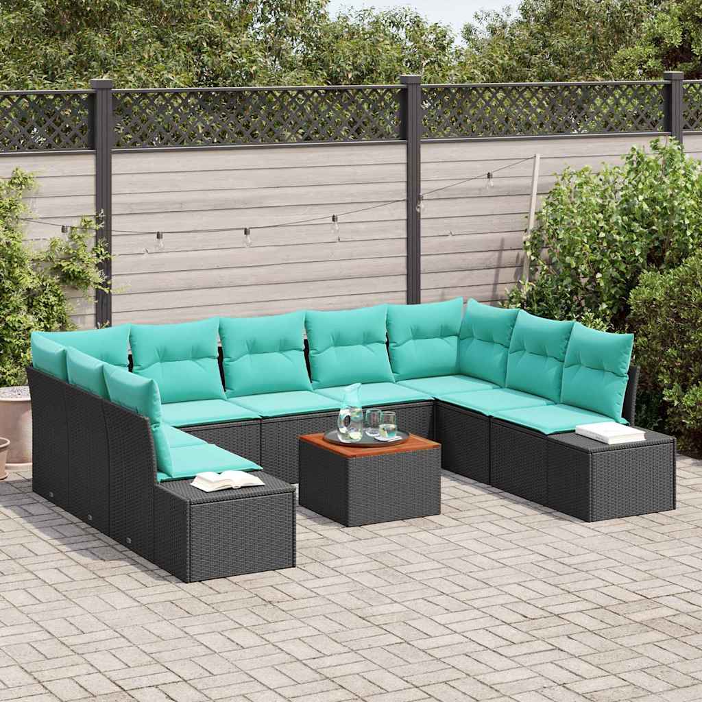 Set Divano da Giardino 10 pz Nero polyrattan