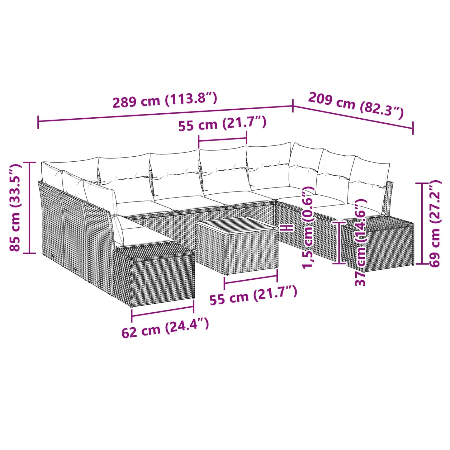 Set Divano da Giardino 10 pz Nero polyrattan | homemem39