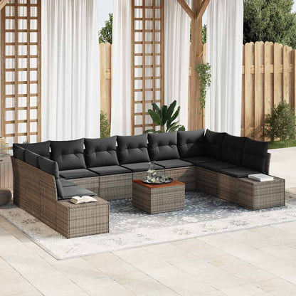 Set Divano da Giardino con cuscino 11 pcs Grigio polyrattan | homemem39