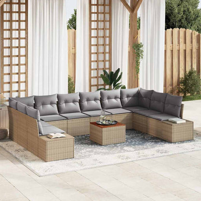 Set Divano da Giardino con cuscino 11 pcs Beige polyrattan | homemem39