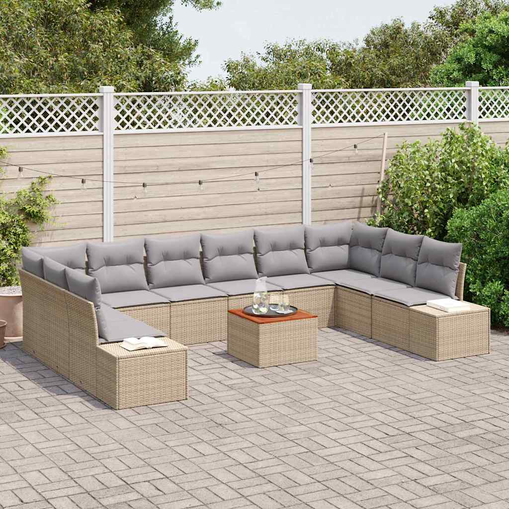 Set Divano da Giardino con cuscino 11 pcs Beige polyrattan | homemem39