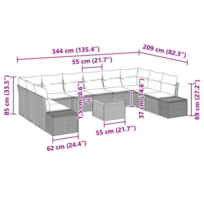 Set Divano da Giardino con cuscino 11 pcs Beige polyrattan | homemem39