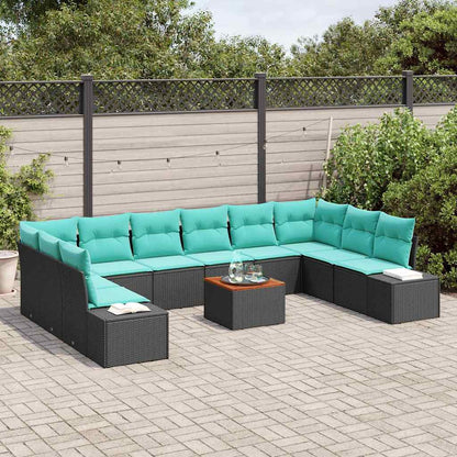 Set Divano da Giardino 11 pz Nero polyrattan