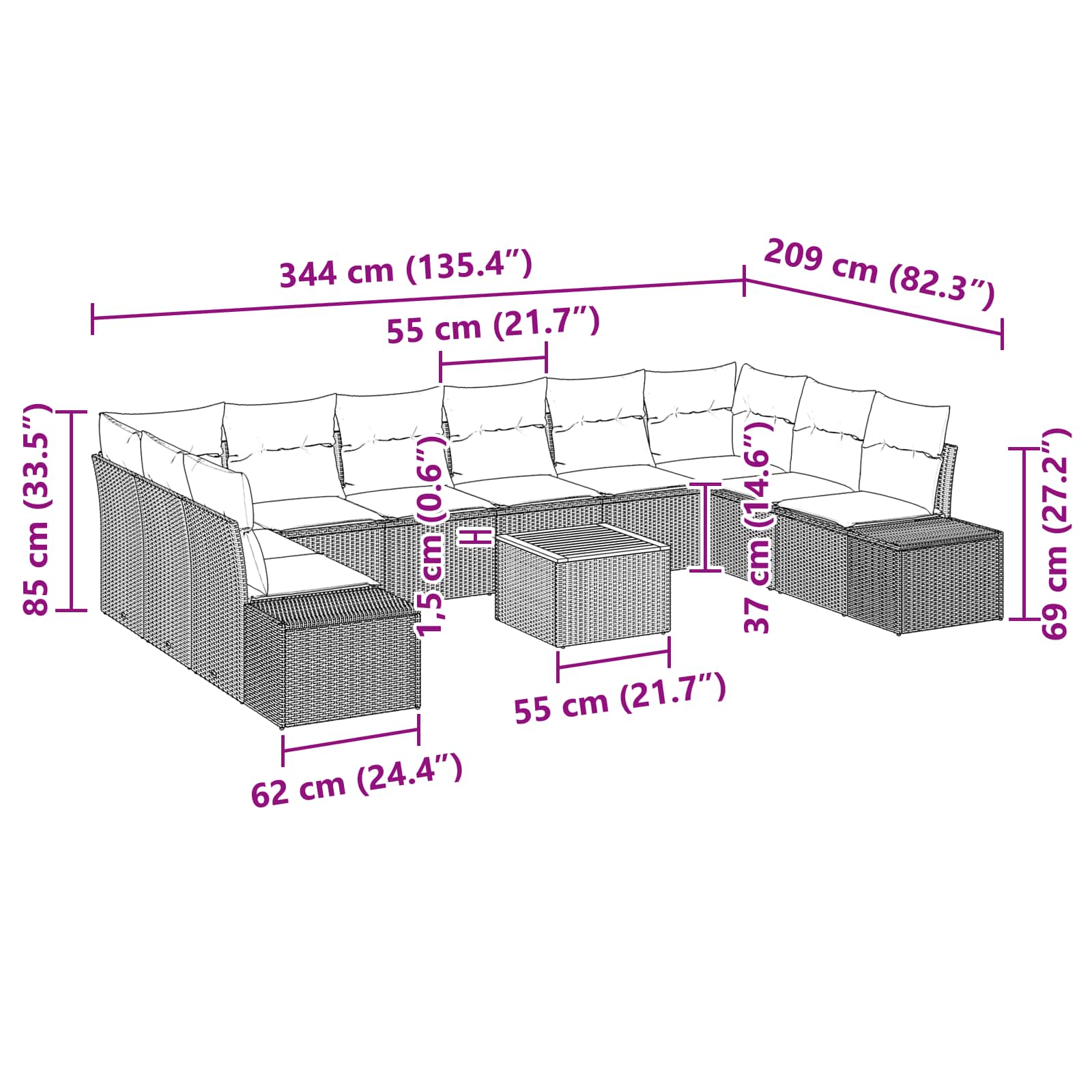 Set Divano da Giardino 11 pz Nero polyrattan | homemem39