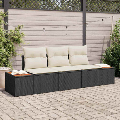 Set Divano da Giardino con cuscino 3 pcs Nero polyrattan | homemem39