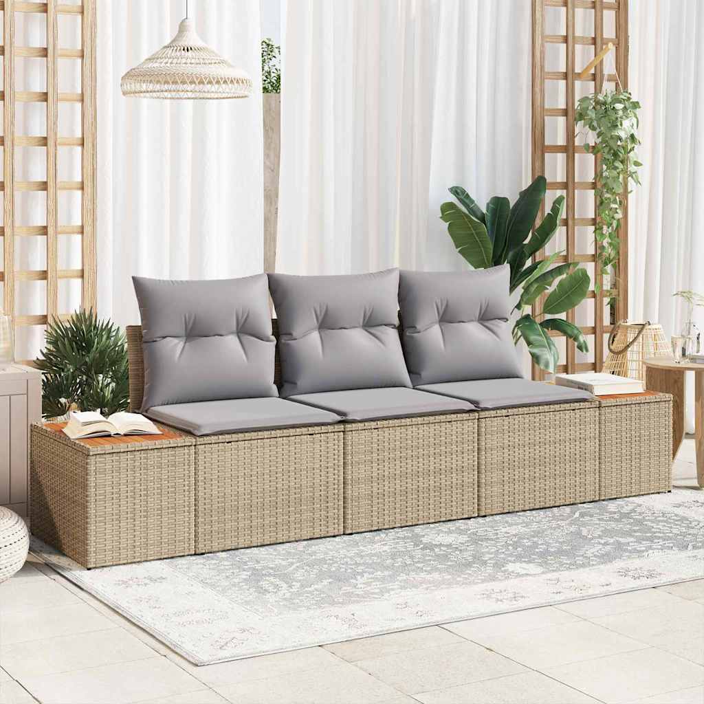 Set Divano da Giardino con cuscino 3 pcs Beige polyrattan | homemem39