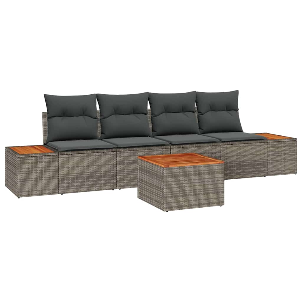 Set Divano da Giardino con cuscino 5 pcs Grigio Poly Rattan | homemem39