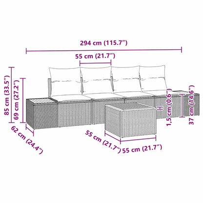 Set Divano da Giardino con cuscino 5 pcs Grigio Poly Rattan | homemem39