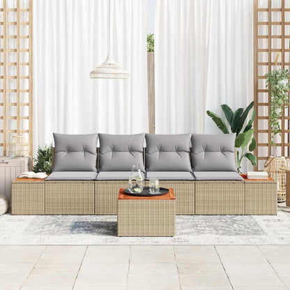Set Divano da Giardino con cuscino 5 pcs Beige Poly Rattan | homemem39