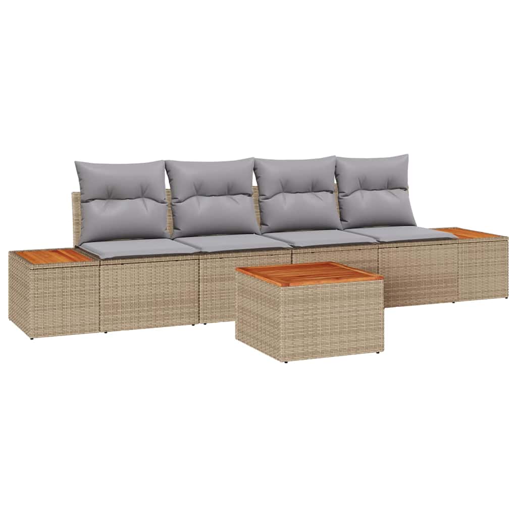 Set Divano da Giardino con cuscino 5 pcs Beige Poly Rattan | homemem39