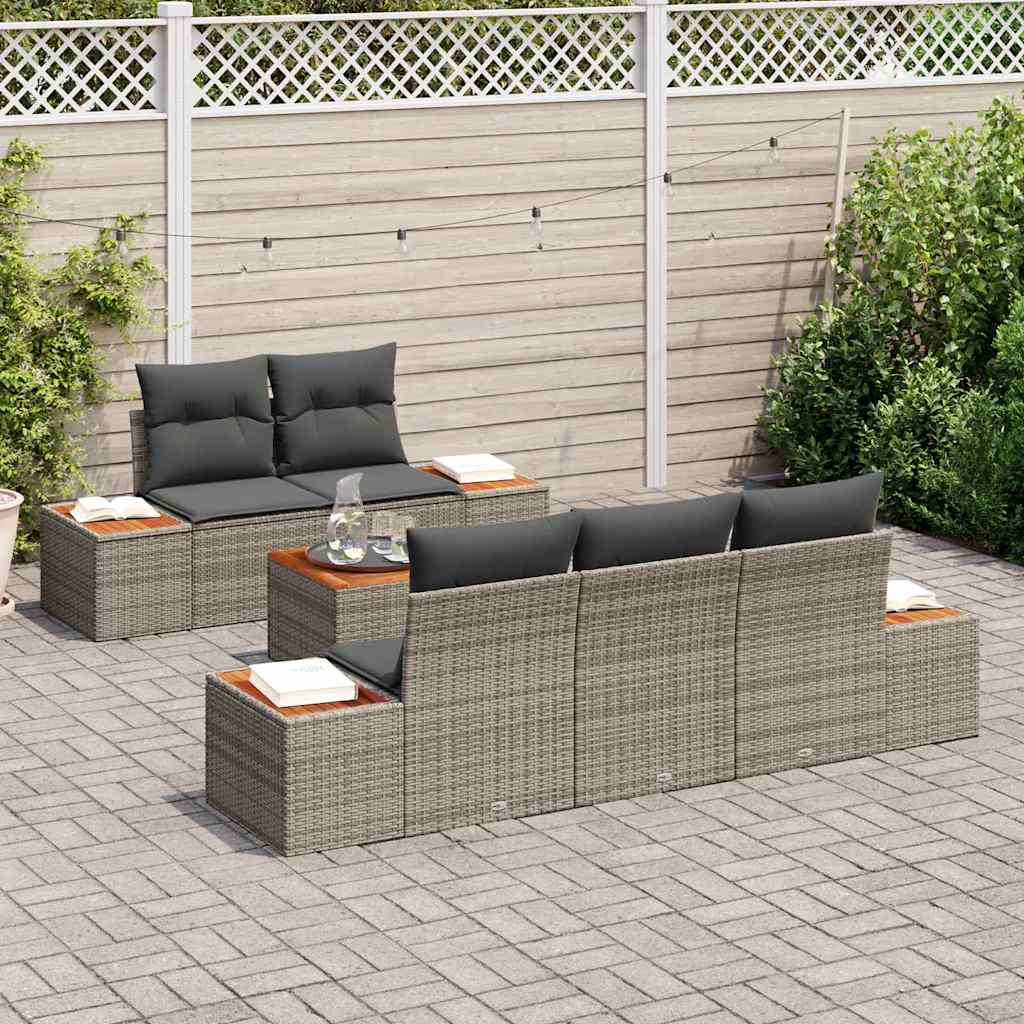 Set Divano da Giardino con cuscino 6 pcs Grigio Poly Rattan | homemem39