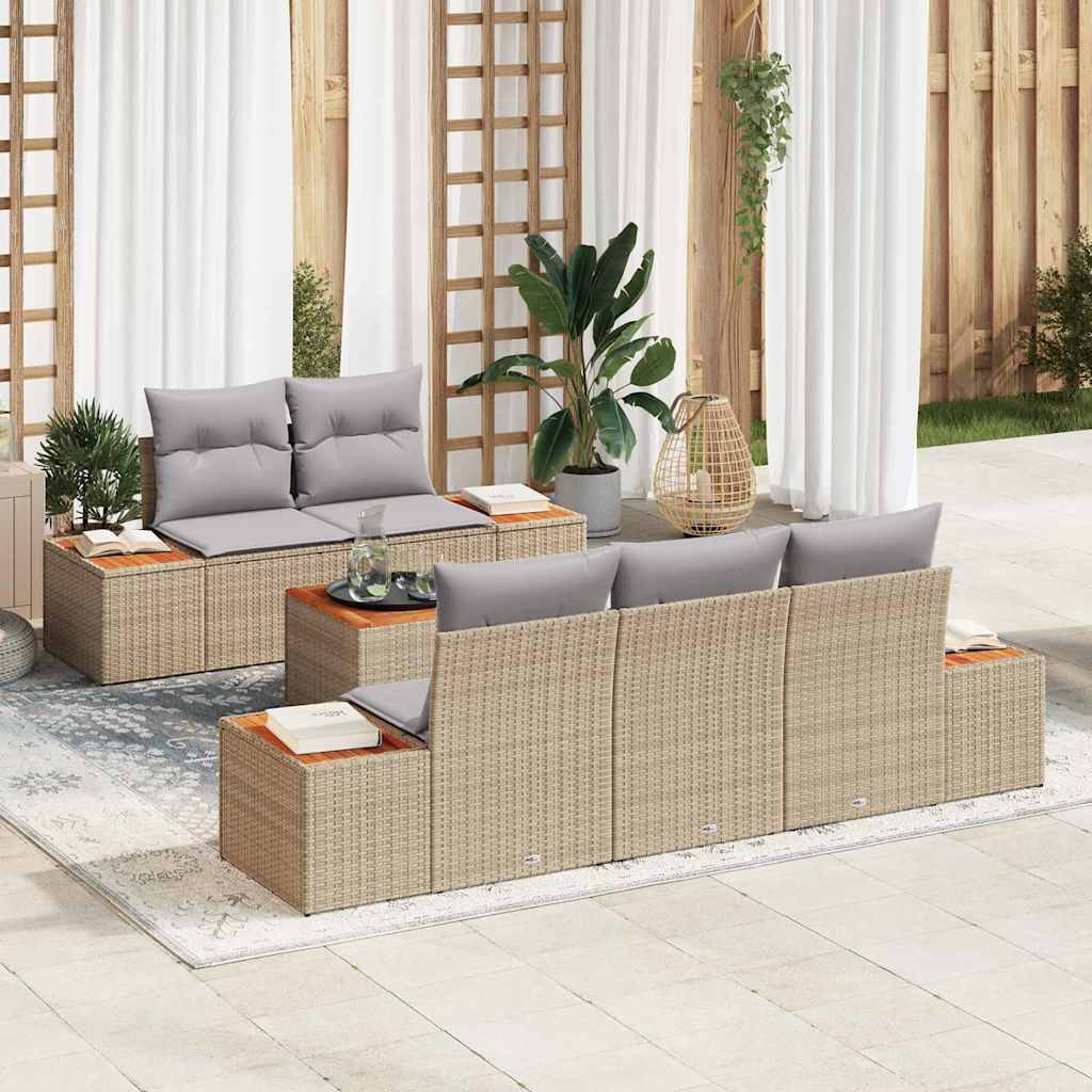 Set Divano da Giardino con cuscino 6 pcs Beige Poly Rattan | homemem39