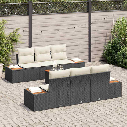 Set Divano da Giardino con cuscino 7 pcs Nero Poly Rattan | homemem39