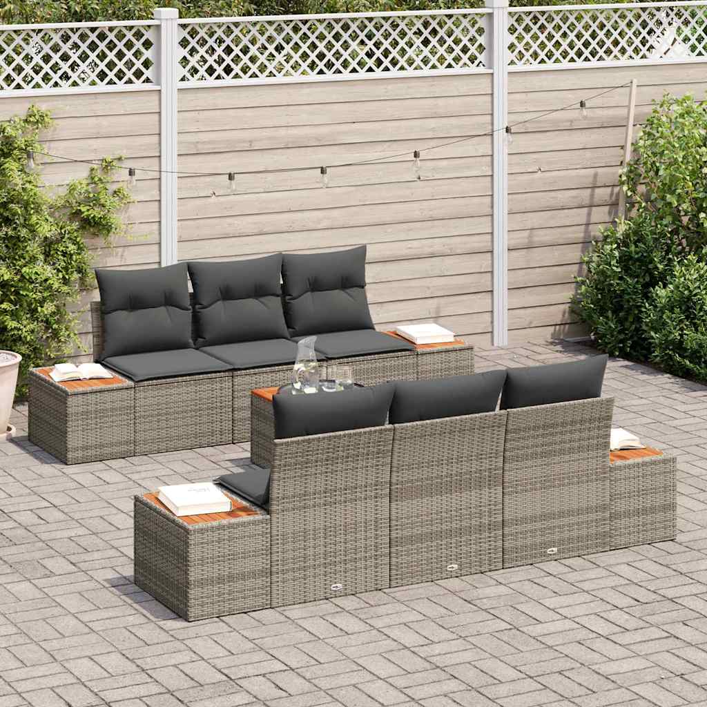 Set Divano da Giardino con cuscino 7 pcs Grigio Poly Rattan | homemem39