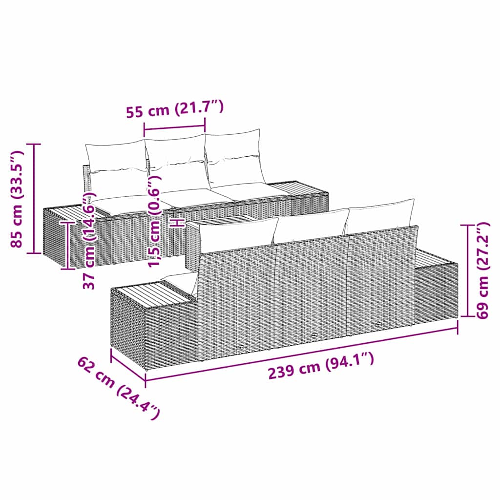 Set Divano da Giardino con cuscino 7 pcs Grigio Poly Rattan | homemem39