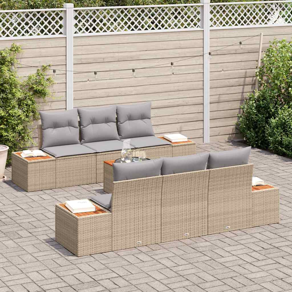 Set Divano da Giardino con cuscino 7 pcs Beige Poly Rattan | homemem39