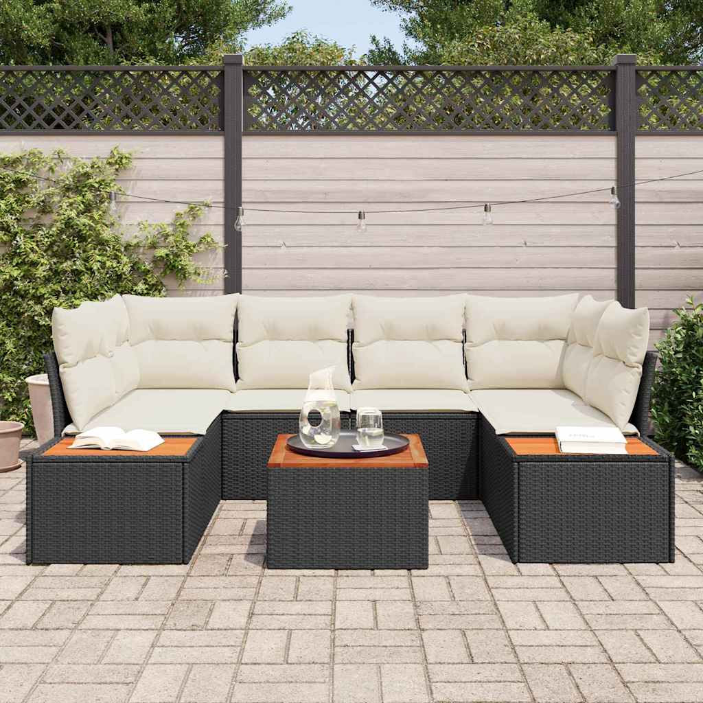 Set Divano da Giardino con cuscino 6 pcs Nero Poly Rattan | homemem39