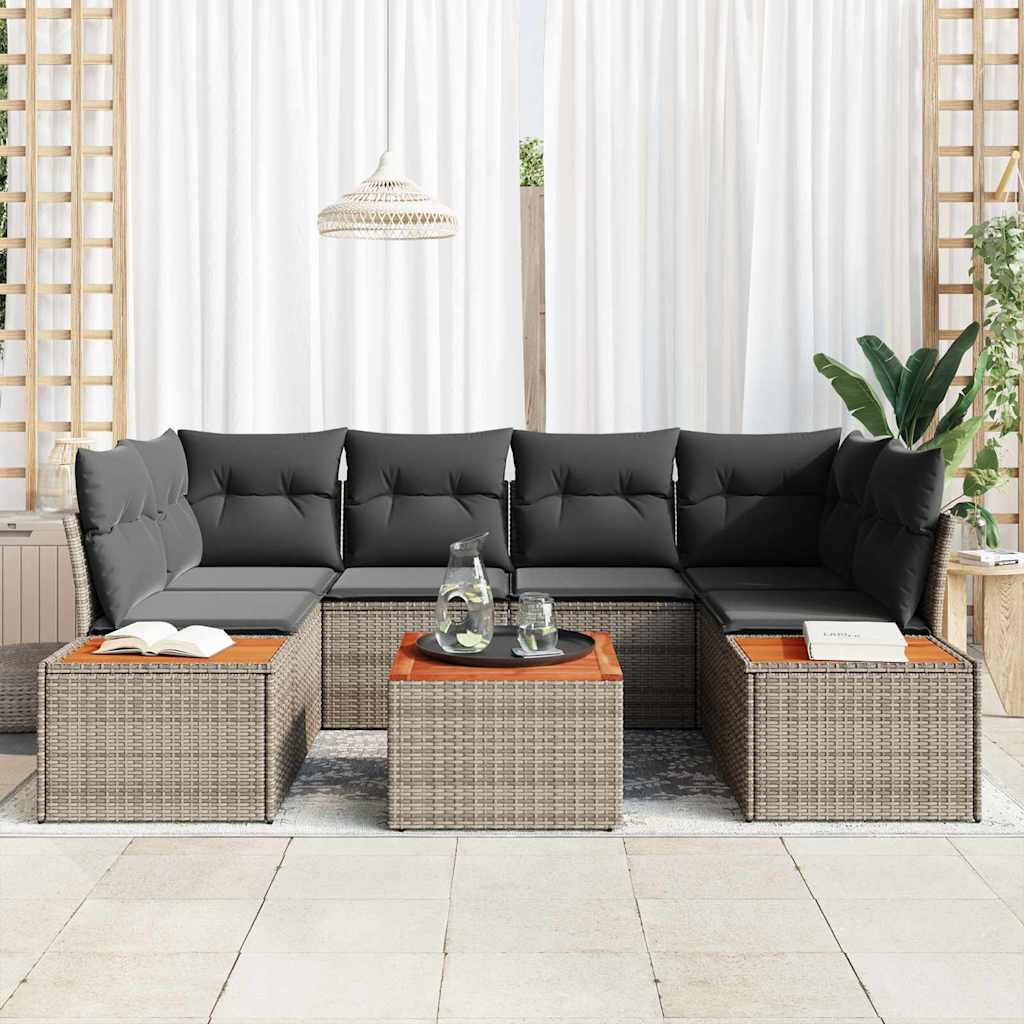 Set Divano da Giardino con cuscino 6 pcs Grigio Poly Rattan | homemem39