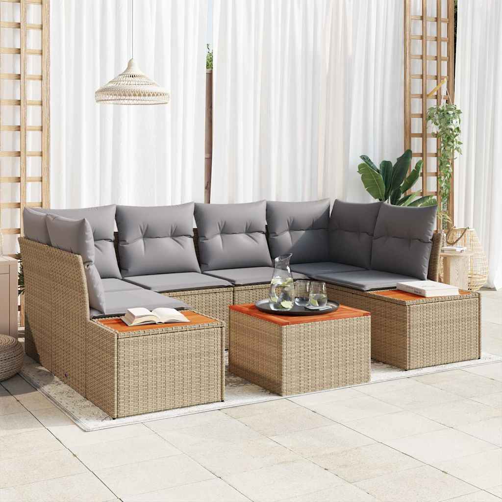 Set Divano da Giardino con cuscino 6 pcs Beige Poly Rattan | homemem39