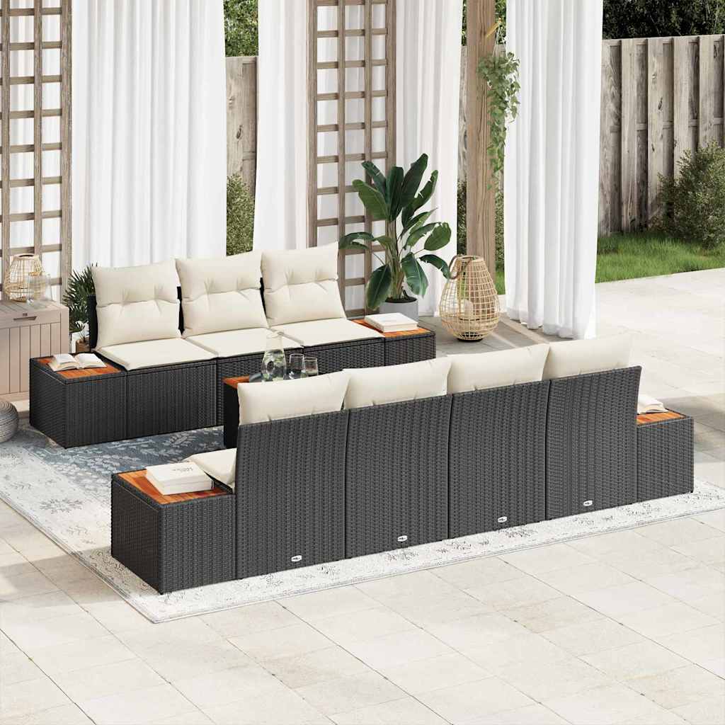 Set Divano da Giardino con cuscino 8 pcs Nero Poly Rattan | homemem39