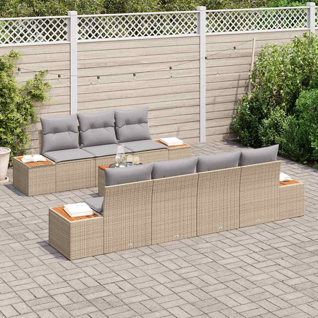 Set Divano da Giardino con cuscino 8 pcs Beige Poly Rattan | homemem39