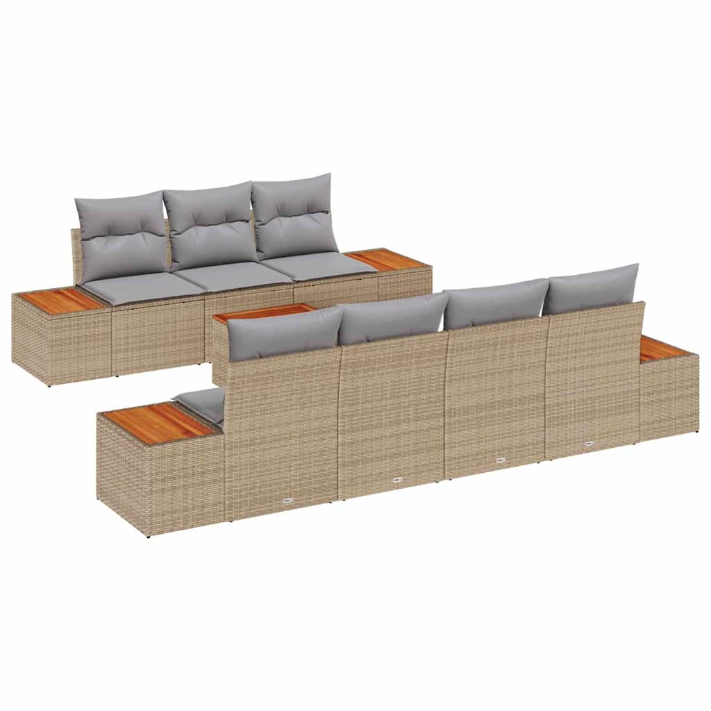 Set Divano da Giardino con cuscino 8 pcs Beige Poly Rattan | homemem39