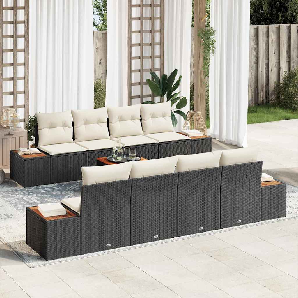 Set Divano da Giardino con cuscino 9 pcs Nero Poly Rattan | homemem39