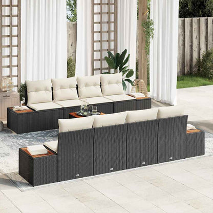Set Divano da Giardino con cuscino 9 pcs Nero Poly Rattan | homemem39