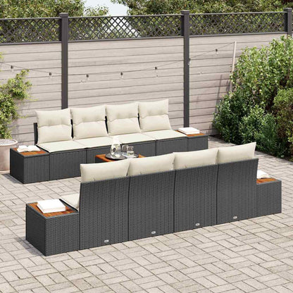 Set Divano da Giardino con cuscino 9 pcs Nero Poly Rattan | homemem39