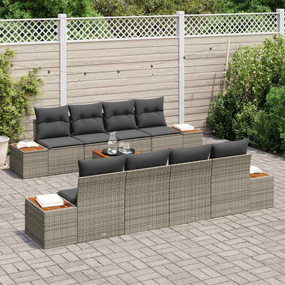 Set Divano da Giardino con cuscino 9 pcs Grigio Poly Rattan | homemem39