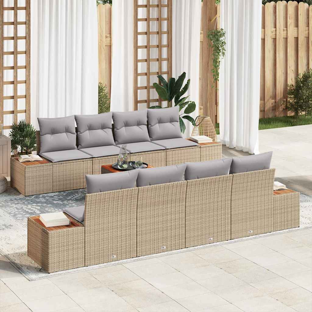 Set Divano da Giardino con cuscino 9 pcs Beige Poly Rattan | homemem39