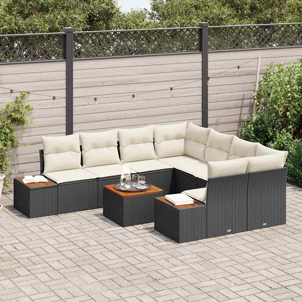 Set Divano da Giardino con cuscino 9 pcs Nero Poly Rattan | homemem39