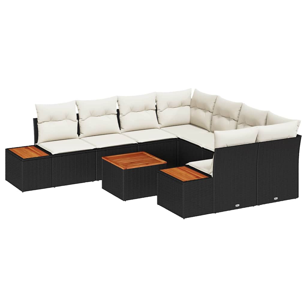 Set Divano da Giardino con cuscino 9 pcs Nero Poly Rattan | homemem39