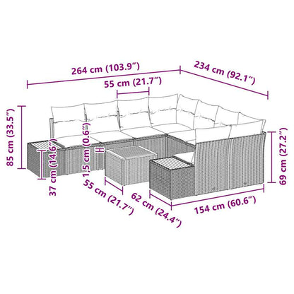 Set Divano da Giardino con cuscino 9 pcs Nero Poly Rattan | homemem39