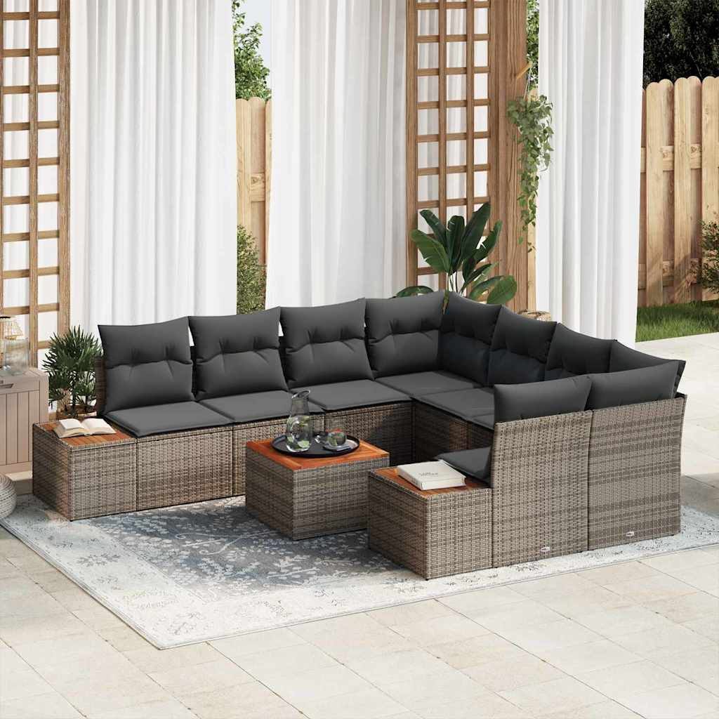 Set Divano da Giardino con cuscino 9 pcs Grigio Poly Rattan | homemem39