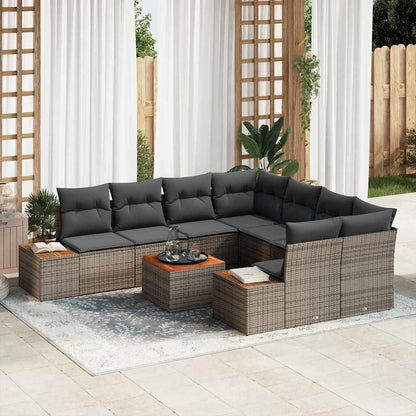 Set Divano da Giardino con cuscino 9 pcs Grigio Poly Rattan | homemem39