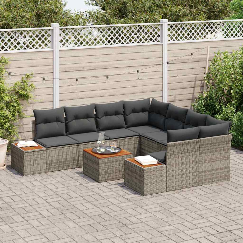 Set Divano da Giardino con cuscino 9 pcs Grigio Poly Rattan | homemem39