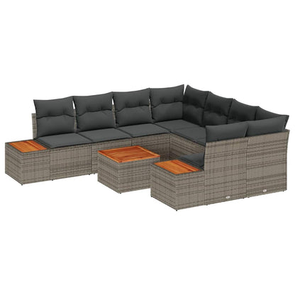 Set Divano da Giardino con cuscino 9 pcs Grigio Poly Rattan | homemem39
