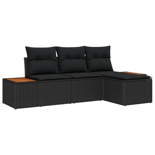 Set Divano da Giardino con cuscino 4 pcs Nero polyrattan | homemem39
