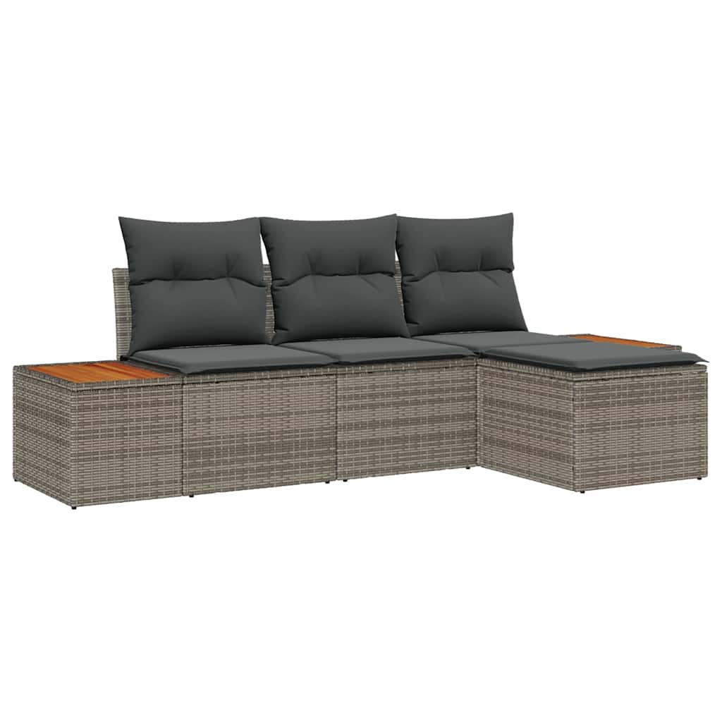 Set Divano da Giardino 4 pz Grigio polyrattan