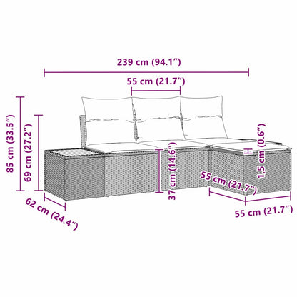 Set Divano da Giardino 4 pz Grigio polyrattan