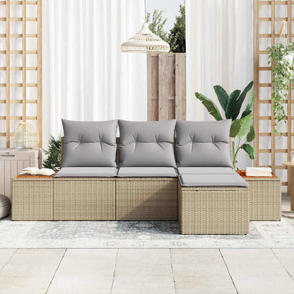 Set Divano da Giardino con cuscino 4 pcs Beige polyrattan | homemem39