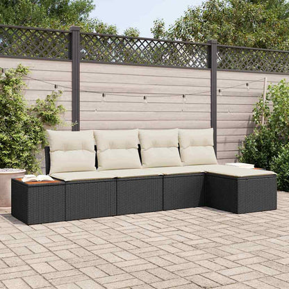 Set Divano da Giardino con cuscino 5 pcs Nero Poly Rattan | homemem39
