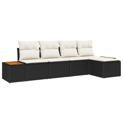 Set Divano da Giardino con cuscino 5 pcs Nero Poly Rattan | homemem39
